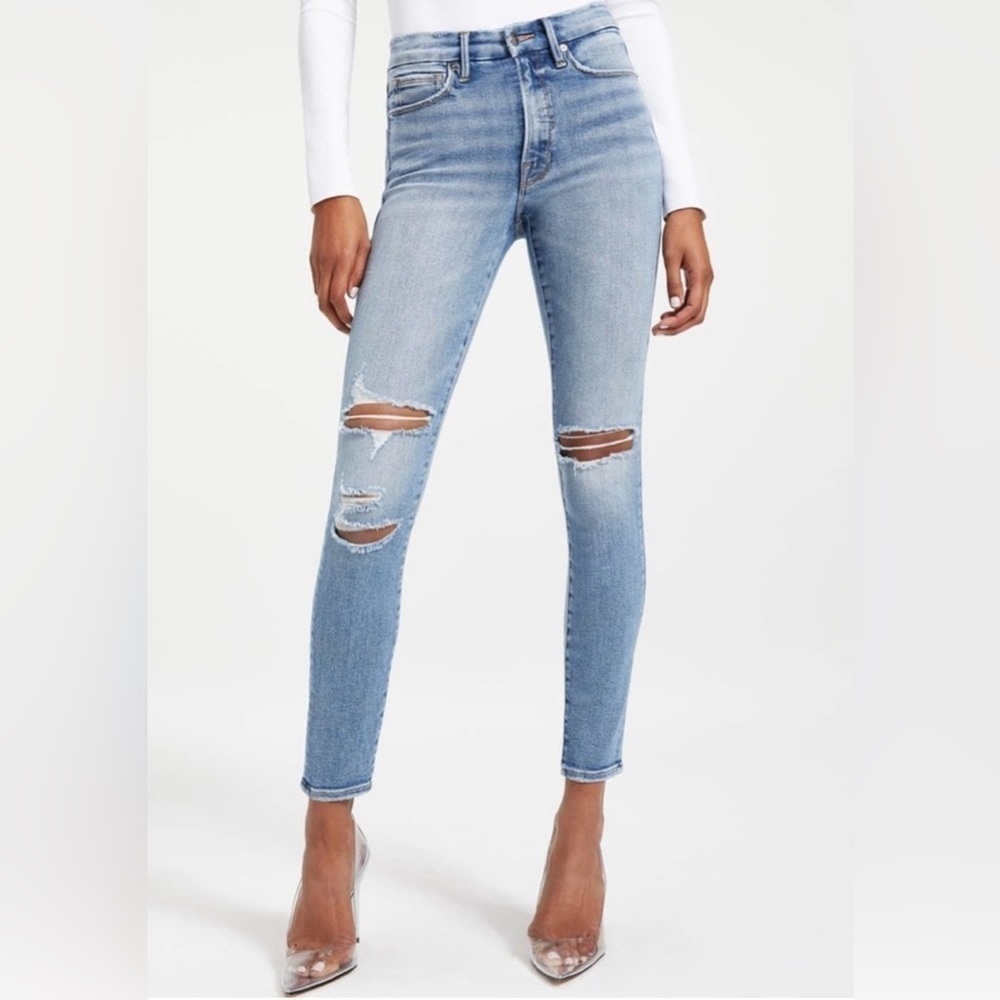 NWT Good American Good Legs Distressed High-Rise Skinny Jeans Shadow Pocket 2/26